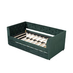 Lit de repos double en velours capitonné avec lit gigogne, rose / vert, pour 2 personnes