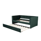 Lit de repos double en velours capitonné avec lit gigogne, rose / vert, pour 2 personnes