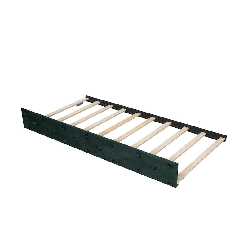 Lit de repos double en velours capitonné avec lit gigogne, rose / vert, pour 2 personnes