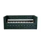 Lit de repos double en velours capitonné avec lit gigogne, rose / vert, pour 2 personnes