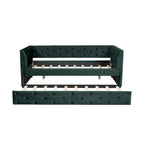 Lit de repos double en velours capitonné avec lit gigogne, rose / vert, pour 2 personnes