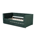 Lit de repos double en velours capitonné avec lit gigogne, rose / vert, pour 2 personnes