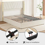 Lit plateforme d'appoint en velours avec 4 tiroirs de rangement et LED RVB, Double / Queen, Pour 2