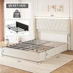 Lit plateforme d'appoint en velours avec 4 tiroirs de rangement et LED RVB, Double / Queen, Pour 2