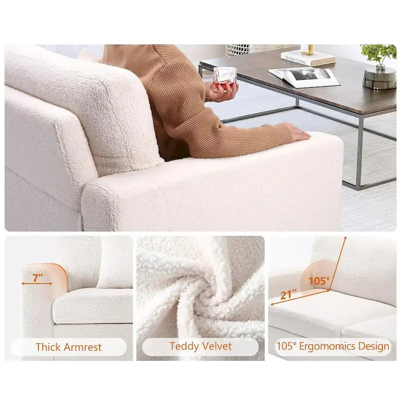 Canapé bouclé moderne, blanc, pieds en acacia, 2-3 places