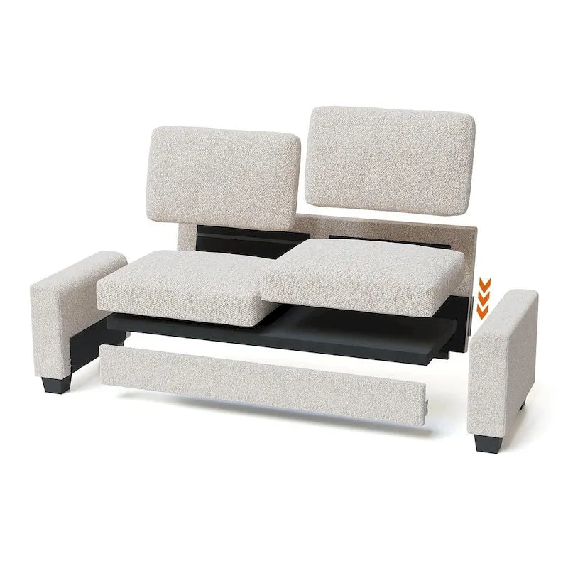 Canapé bouclé moderne, blanc, pieds en acacia, 2-3 places