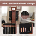 Armoire à bijoux sur pied avec miroir, marron, 9 tiroirs et 2 portes latérales, simple