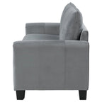 Canapé moderne gris et noir avec accoudoirs arrondis et pieds fuselés noirs, 3 places