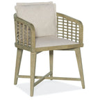 Fauteuil de baril en rotin décontracté côtier, dossier en treillis, couleur bois flotté/crème, simple