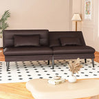 Canapé-lit futon moderne du milieu du siècle avec dossier réglable sur 5 angles et 2 oreillers, 2 places — Cuir PU noir / marron / rouge et lin noir / gris