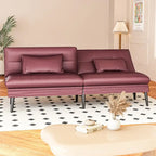 Canapé-lit futon moderne du milieu du siècle avec dossier réglable sur 5 angles et 2 oreillers, 2 places — Cuir PU noir / marron / rouge et lin noir / gris