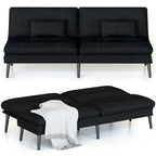 Canapé-lit futon moderne du milieu du siècle avec dossier réglable sur 5 angles et 2 oreillers, 2 places — Cuir PU noir / marron / rouge et lin noir / gris