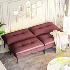 Canapé-lit futon moderne du milieu du siècle avec dossier réglable sur 5 angles et 2 oreillers, 2 places — Cuir PU noir / marron / rouge et lin noir / gris