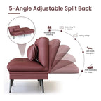 Canapé-lit futon moderne du milieu du siècle avec dossier réglable sur 5 angles et 2 oreillers, 2 places — Cuir PU noir / marron / rouge et lin noir / gris