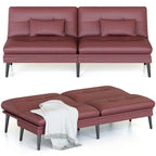 Canapé-lit futon moderne du milieu du siècle avec dossier réglable sur 5 angles et 2 oreillers, 2 places — Cuir PU noir / marron / rouge et lin noir / gris