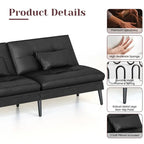 Canapé-lit futon moderne du milieu du siècle avec dossier réglable sur 5 angles et 2 oreillers, 2 places — Cuir PU noir / marron / rouge et lin noir / gris