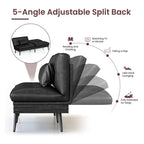 Canapé-lit futon moderne du milieu du siècle avec dossier réglable sur 5 angles et 2 oreillers, 2 places — Cuir PU noir / marron / rouge et lin noir / gris