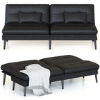 Canapé-lit futon moderne du milieu du siècle avec dossier réglable sur 5 angles et 2 oreillers, 2 places — Cuir PU noir / marron / rouge et lin noir / gris