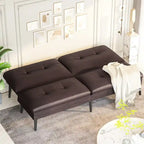 Canapé-lit futon moderne du milieu du siècle avec dossier réglable sur 5 angles et 2 oreillers, 2 places — Cuir PU noir / marron / rouge et lin noir / gris