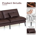 Canapé-lit futon moderne du milieu du siècle avec dossier réglable sur 5 angles et 2 oreillers, 2 places — Cuir PU noir / marron / rouge et lin noir / gris