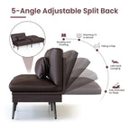 Canapé-lit futon moderne du milieu du siècle avec dossier réglable sur 5 angles et 2 oreillers, 2 places — Cuir PU noir / marron / rouge et lin noir / gris