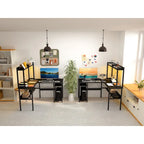 Bureau d'angle en L avec huche et éclairage LED, Blanc / Chêne gris / Marron / Noir, Pour 1