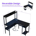 Bureau d'angle en L avec huche et éclairage LED, Blanc / Chêne gris / Marron / Noir, Pour 1