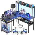Bureau d'angle en L avec huche et éclairage LED, Blanc / Chêne gris / Marron / Noir, Pour 1