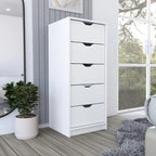 Commode verticale moderne à 5 tiroirs, Noir / Blanc, Poignées métalliques, Chambre à coucher