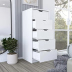 Commode verticale moderne à 5 tiroirs, Noir / Blanc, Poignées métalliques, Chambre à coucher