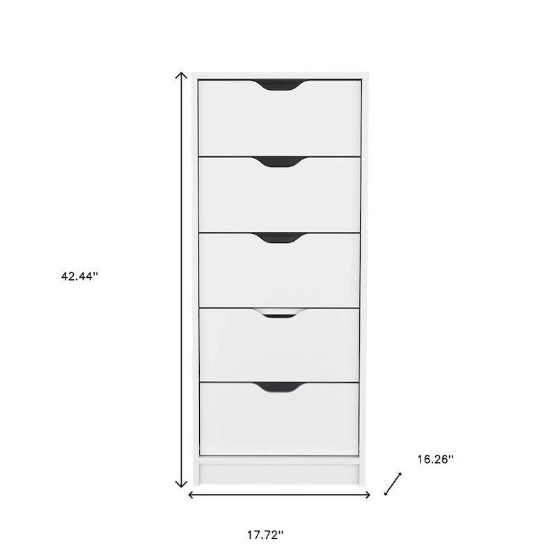 Commode verticale moderne à 5 tiroirs, Noir / Blanc, Poignées métalliques, Chambre à coucher