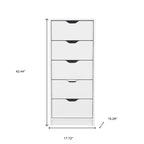 Commode verticale moderne à 5 tiroirs, Noir / Blanc, Poignées métalliques, Chambre à coucher