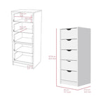 Commode verticale moderne à 5 tiroirs, Noir / Blanc, Poignées métalliques, Chambre à coucher