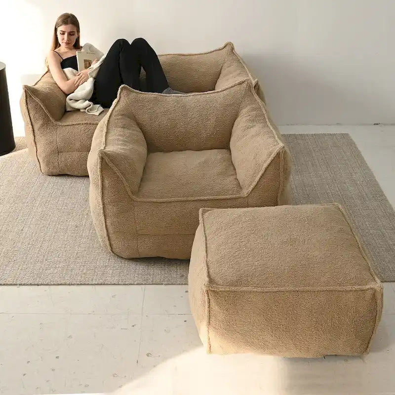 Pouf Canapé Boucle Crème — Simple / Deux Places / Ottoman