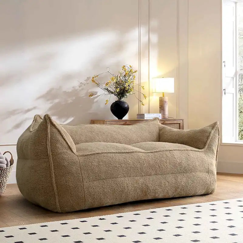 Pouf Canapé Boucle Crème — Simple / Deux Places / Ottoman