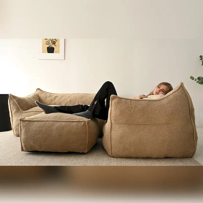 Cream Boucle Bean Bag Sofa — Single / Loveseat / Ottoman