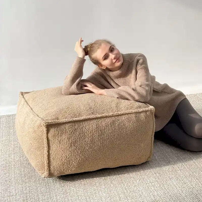 Pouf Canapé Boucle Crème — Simple / Deux Places / Ottoman