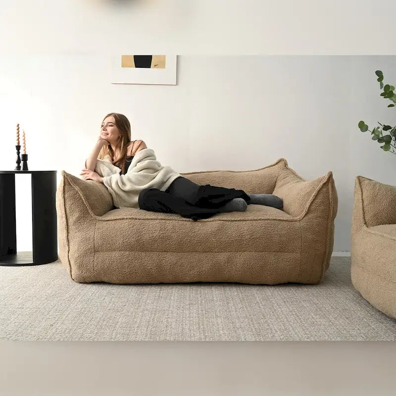 Pouf Canapé Boucle Crème — Simple / Deux Places / Ottoman