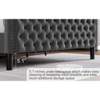 Lit Plateforme Moderne King en Velours, Tête de lit Rembourrée avec Détail de Clous Cuivrés, Pour 2