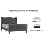 Lit Plateforme Moderne King en Velours, Tête de lit Rembourrée avec Détail de Clous Cuivrés, Pour 2