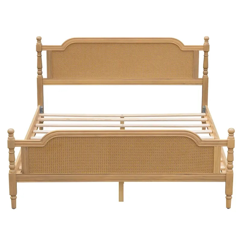 Lit plateforme en rotin style provincial français, Noyer / Blanc antique, Queen / King, Pour 2