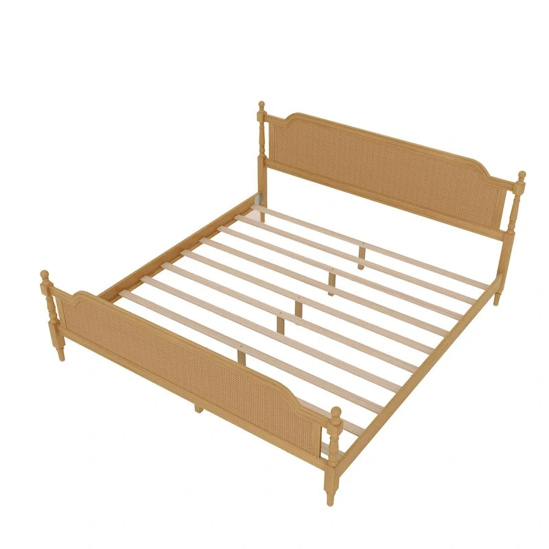 Lit plateforme en rotin style provincial français, Noyer / Blanc antique, Queen / King, Pour 2