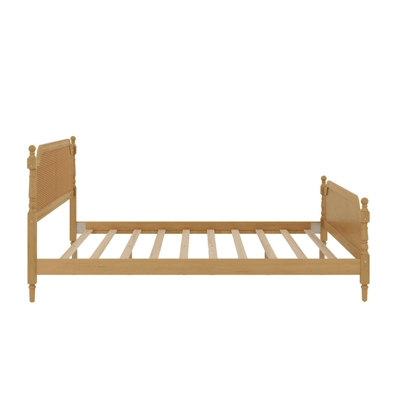 Lit plateforme en rotin style provincial français, Noyer / Blanc antique, Queen / King, Pour 2