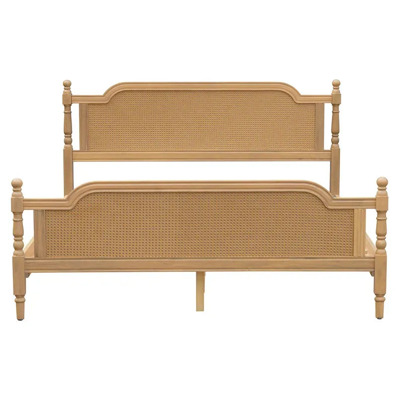 Lit plateforme en rotin style provincial français, Noyer / Blanc antique, Queen / King, Pour 2