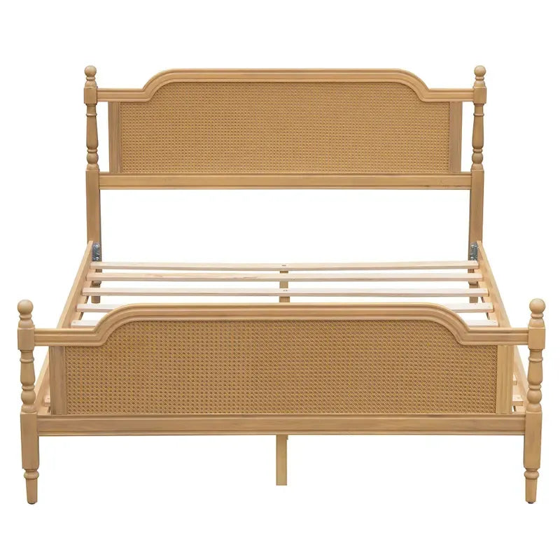 Lit plateforme en rotin style provincial français, Noyer / Blanc antique, Queen / King, Pour 2