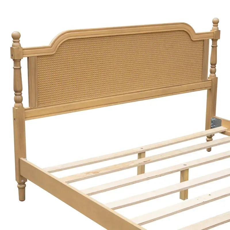 Lit plateforme en rotin style provincial français, Noyer / Blanc antique, Queen / King, Pour 2