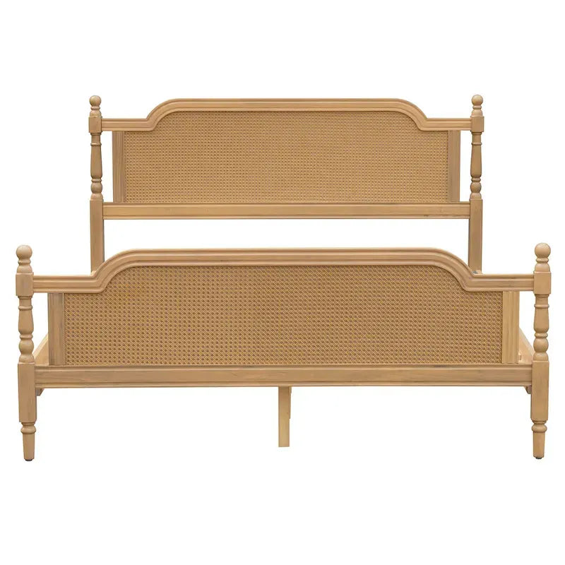 Lit plateforme en rotin style provincial français, Noyer / Blanc antique, Queen / King, Pour 2