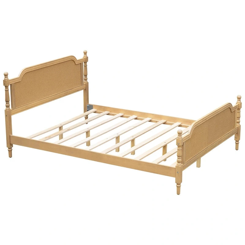 Lit plateforme en rotin style provincial français, Noyer / Blanc antique, Queen / King, Pour 2