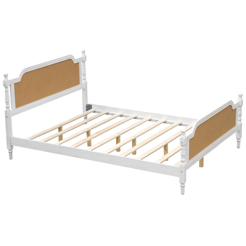 Lit plateforme en rotin style provincial français, Noyer / Blanc antique, Queen / King, Pour 2