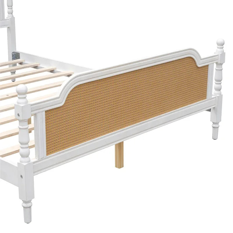 Lit plateforme en rotin style provincial français, Noyer / Blanc antique, Queen / King, Pour 2